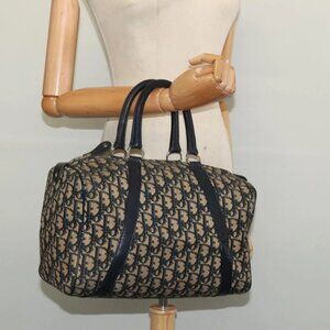Christian Dior Trotter Canvas Boston Bag Navy Silver Auth